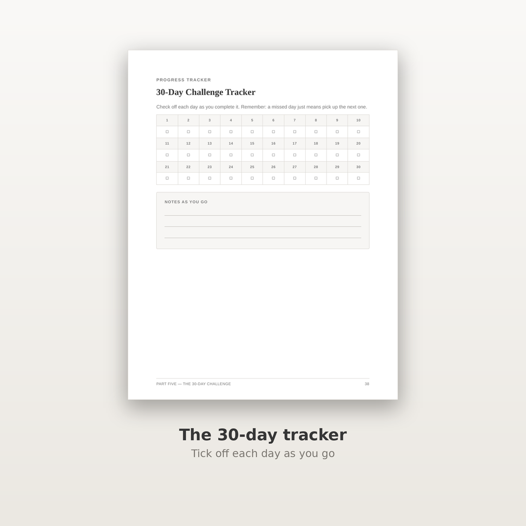 30-Day Challenge Tracker grid for marking off each day of the couples challenge